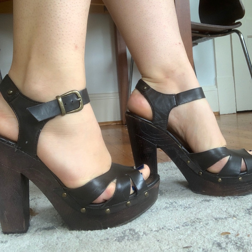 Strappy studded platform heels